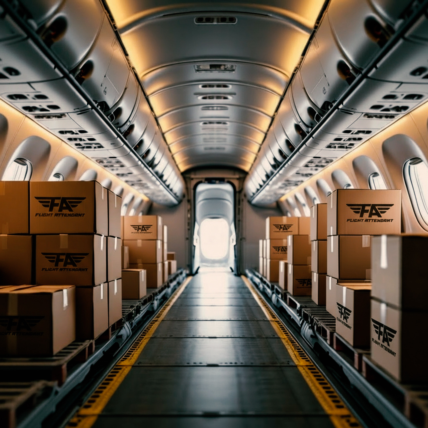 Flight Attendant cases loaded in an aircraft cargo hold
